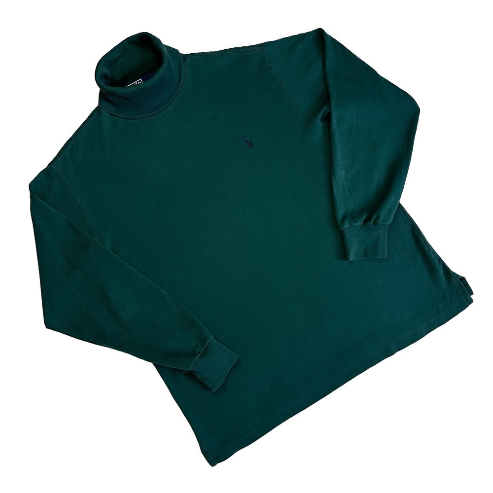 VTG 90s Polo Ralph Lauren Turtleneck Long Sleeve Men XL Green Cotton Distressed